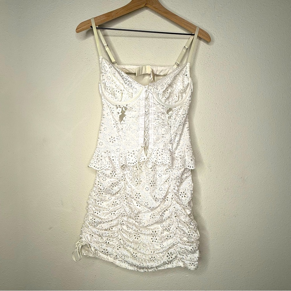For Love and Lemons Sophie Eyelet Mini Dress in White, size L - Picture 5 of 10